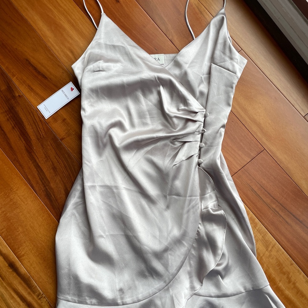 NWT Elegant Silver Satin Dress